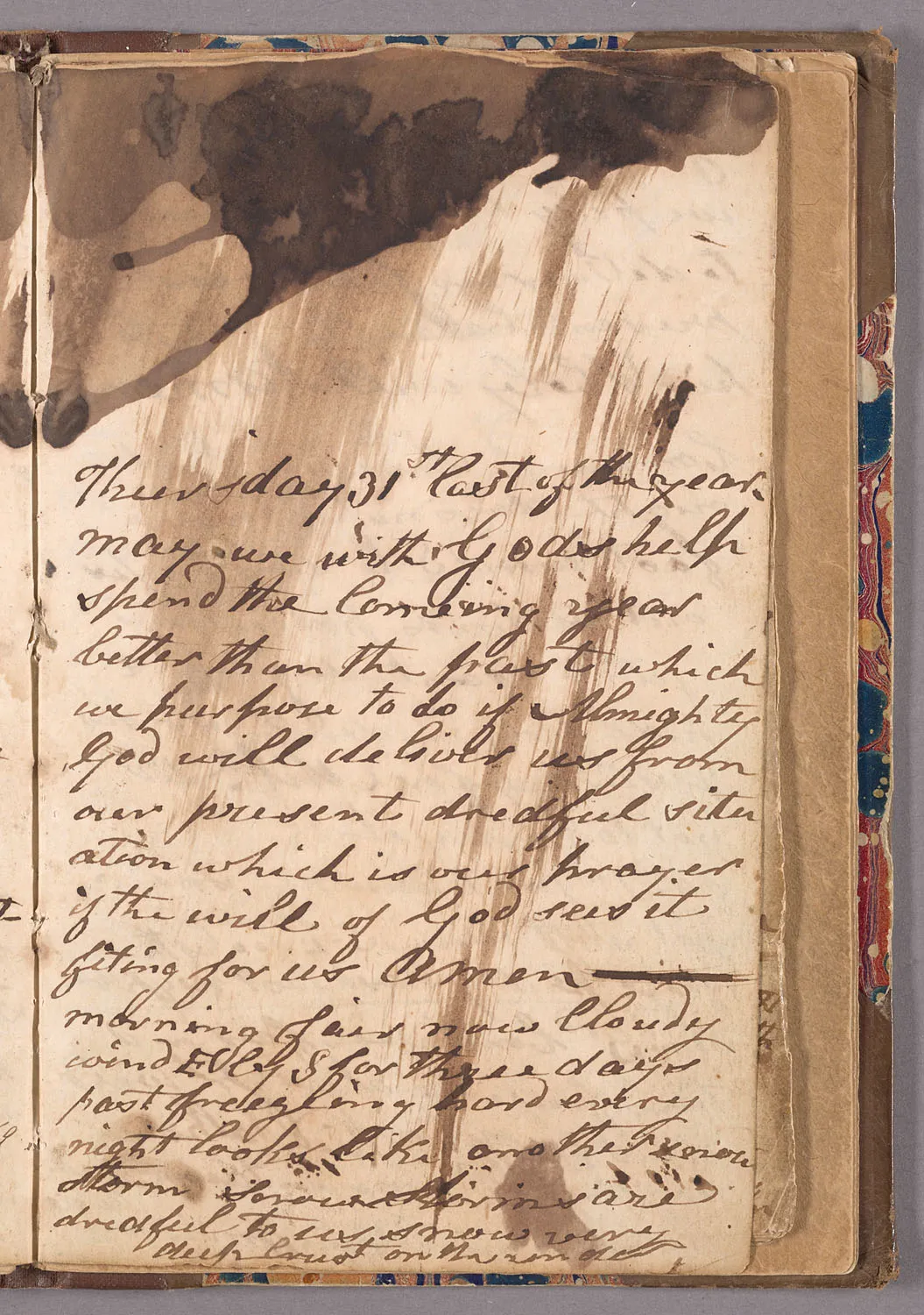 Full manuscript page from Patrick Breen’s diary, with the December 31 entry below heavily water-damaged writing.